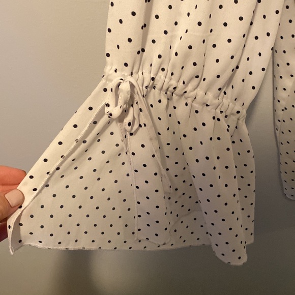 White long sleeve Blouse with Black Polka Dots - Picture 5 of 5